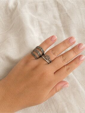 Vintage Silver Tone Triple Chevron Statement Ring | Size 8